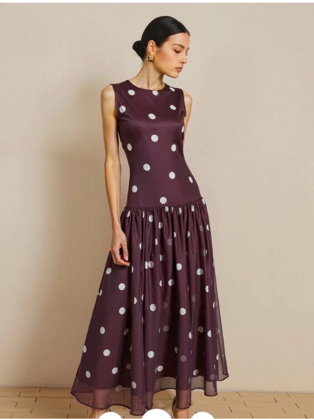 Commense Plum Polka Dot Maxi Dress with White Dots